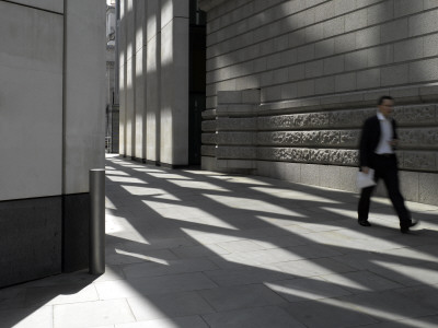 Reflections On Pavement With Figure, City Of London by Richard Bryant Pricing Limited Edition Print image