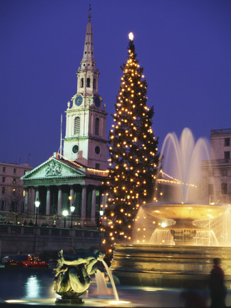 Trafalgar Square - Illuminated Christmas Tree, Fountains, Church Of St Martin In Fields by Richard Turpin Pricing Limited Edition Print image
