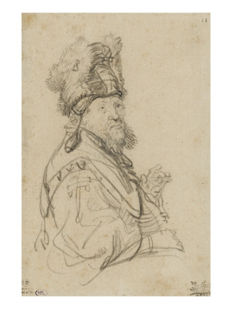 Vieillard  A Mi-Corps Coiffe D'un Haut Bonnet Garni De Fourrure by Rembrandt Van Rijn Pricing Limited Edition Print image