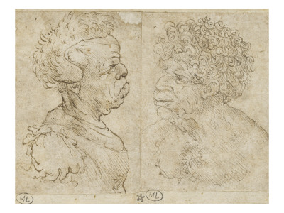 Femme En Buste De Profil À Droite ; Homme Noir En Buste, De Trois Quarts À Gauche, La Poitrine Nue by Léonard De Vinci Pricing Limited Edition Print image