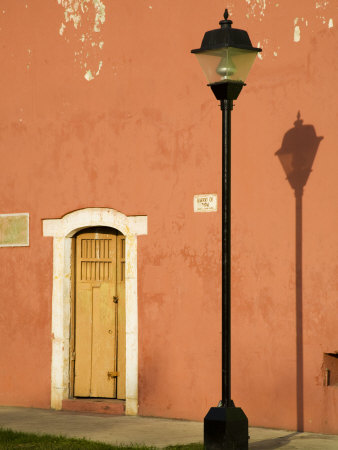Lamppost And Doorway, Valladolid, Yucatan, Mexico by Julie Eggers Pricing Limited Edition Print image