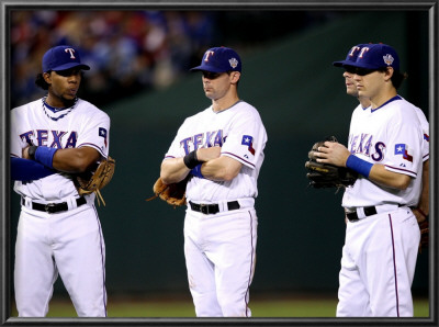 San Francisco Giants V Texas Rangers, Game 4: Elvis Andrus,Michael Young,Ian Kinsler,Mitch Moreland by Christian Petersen Pricing Limited Edition Print image