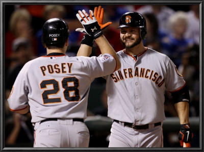 San Francisco Giants V Texas Rangers, Game 4: Buster Posey,Cody Ross by Christian Petersen Pricing Limited Edition Print image