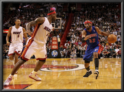 Detroit Pistons V Miami Heat: Richard Hamilton And Lebron James by Mike Ehrmann Pricing Limited Edition Print image