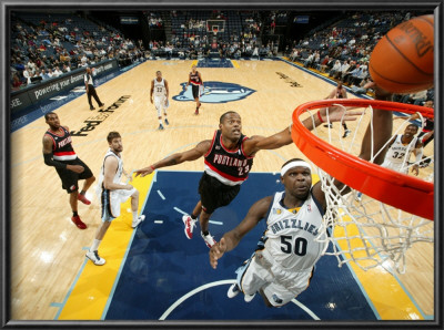 Portland Trail Blazers V Memphis Grizzlies: Zach Randolph And Marcus Camby by Joe Murphy Pricing Limited Edition Print image