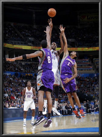 Phoenix Suns V Oklahoma City Thunder: Kevin Durant, Channing Frye And Josh Childress by Layne Murdoch Pricing Limited Edition Print image