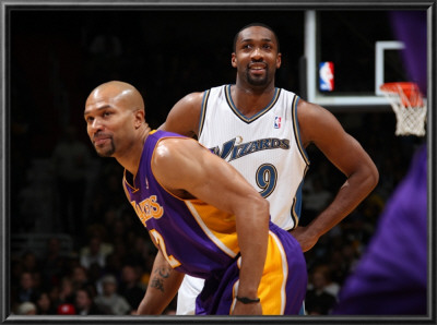 Los Angeles Lakers V Washington Wizards: Gilbert Arenas And Derek Fisher by Ned Dishman Pricing Limited Edition Print image