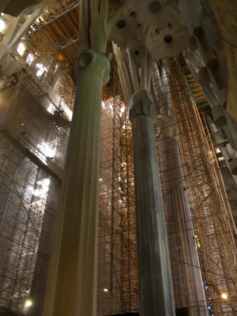 Interior Of Sagrada Familia, Looking Up With Construction Scaffolding by Stephen Sharnoff Pricing Limited Edition Print image