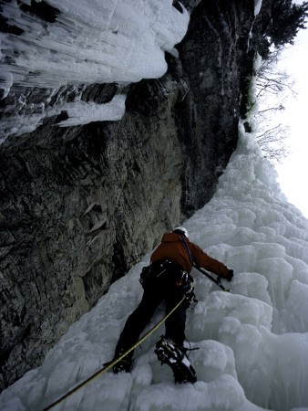 Ice Climbing Up Steep Rock, Usa by Michael Brown Pricing Limited Edition Print image