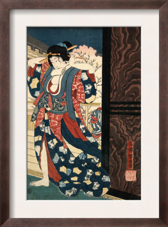 An Oiran With A Paper Kerchief In Her Mouth Advances Toward The Left by Yoshitoshi Taiso Pricing Limited Edition Print image