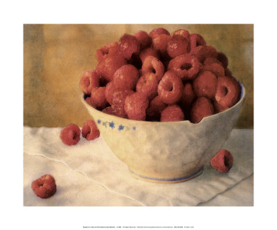 Raspberries In Blue And White Bowl by Sally Wetherby Pricing Limited Edition Print image