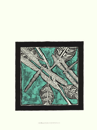 Dragonfly Woodblock In Aqua Ii by Chariklia Zarris Pricing Limited Edition Print image