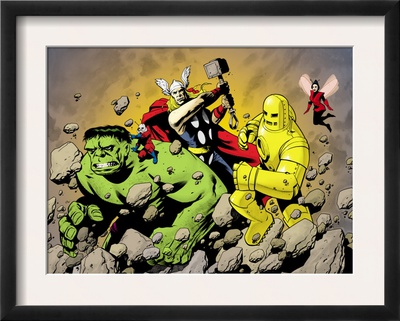 Avengers Finale #1 Group: Hulk, Thor, Iron Man, Wasp And Avengers Fighting by Eric Powell Pricing Limited Edition Print image