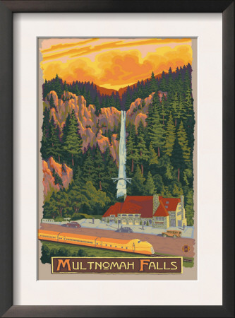 Multnomah Falls View With Train, C.2009 by Lantern Press Pricing Limited Edition Print image