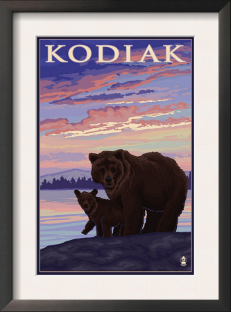 Kodiak, Alaska - Bear And Cub, C.2009 by Lantern Press Pricing Limited Edition Print image