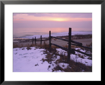 Sunrise Over A Split-Rail Fence Along Lake Michigan, Door County, Usa by Willard Clay Pricing Limited Edition Print image