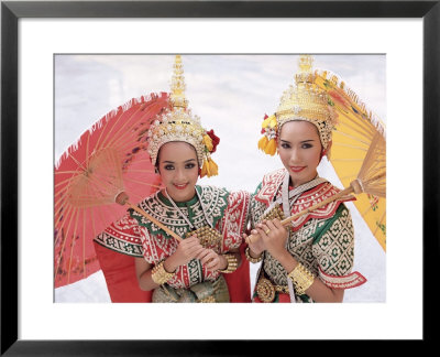 Portrait Of Two Dancers In Traditional Thai Classical Dance Costume, Thailand by Gavin Hellier Pricing Limited Edition Print image