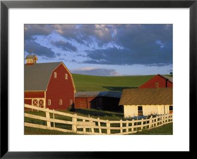 Red Barn With Fenceline In Summer, Whitman County, Washington, Usa by Julie Eggers Pricing Limited Edition Print image
