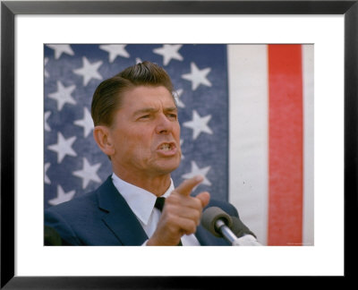 California Gubernatorial Candidate Ronald Reagan Speaking In Front Of American Flag Backdrop by Bill Ray Pricing Limited Edition Print image