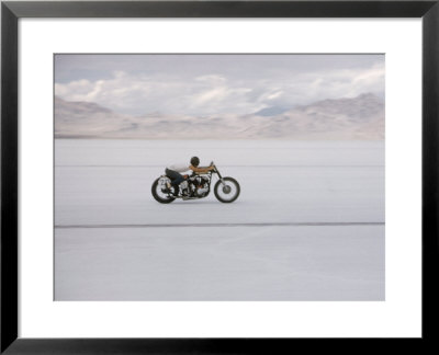 Speeding Motorcycle During Bonneville Hot Rod Meet At The Bonneville Salt Flats In Utah by J. R. Eyerman Pricing Limited Edition Print image