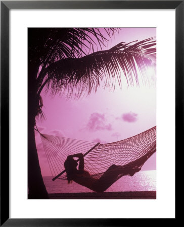 Woman Relaxing In A Hammock On The Beach At Sunset by Bill Bachmann Pricing Limited Edition Print image