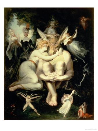 Titania Awakes, Surrounded By Attendant Fairies, Clinging Rapturously To Bottom by Henry Fuseli Pricing Limited Edition Print image