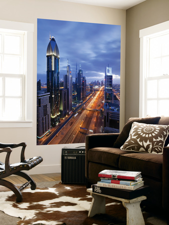 United Arab Emirates (Uae), Dubai, Sheikh Zayed Road Towards The Burj Kalifa At Night by Gavin Hellier Pricing Limited Edition Print image