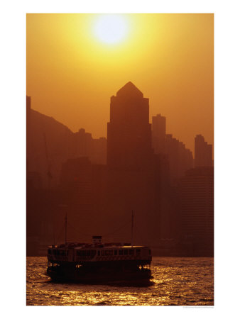 Central Skyline And Harbour Ferry, Hong Kong, China by Lawrence Worcester Pricing Limited Edition Print image