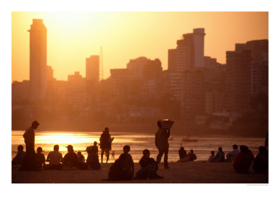 Sunset On Chowpatty Beach, Mumbai, Maharashtra, India by Greg Elms Pricing Limited Edition Print image