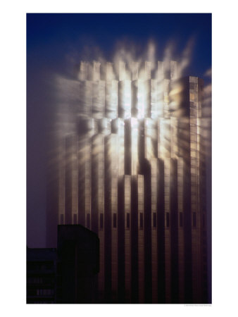 Reflection Of Sun Of Bank Of America Building Through Fog, San Francisco, California, Usa by Richard I'anson Pricing Limited Edition Print image