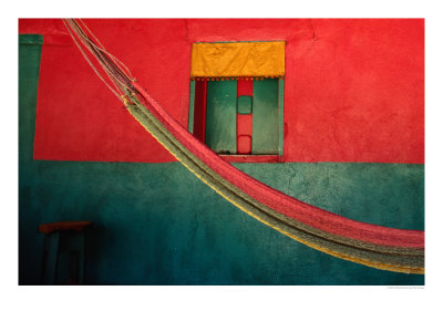 Detail Of Painted House Facade With Shutter And Hammock, La Venta Del Sur,Choluteca, Honduras by Jeffrey Becom Pricing Limited Edition Print image