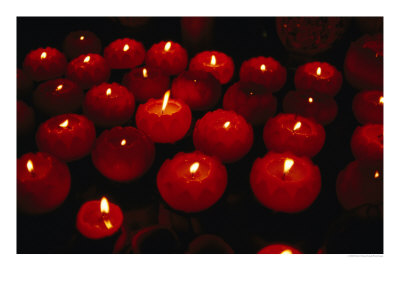 Red Lotus-Shaped Candles Burning In Temple, Macau, China by Richard I'anson Pricing Limited Edition Print image