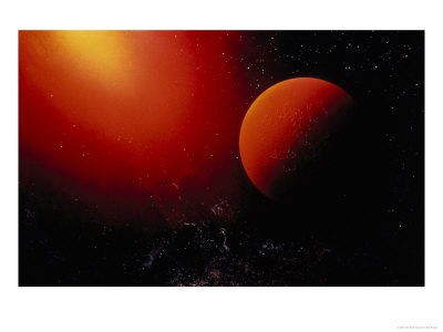 Space Illustration Of Red Planet And Flare by Ron Russell Pricing Limited Edition Print image