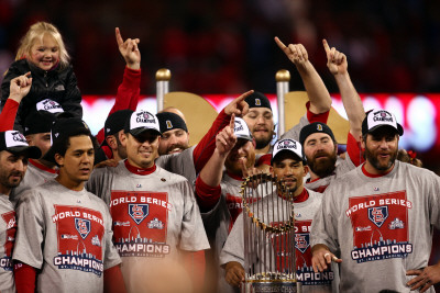 Rangers V Cardinals, St Louis, Mo - Oct. 28: Jon Jay, Allen Craig, Rafael Furcal And Lance Berkman by Dilip Vishwanat Pricing Limited Edition Print image