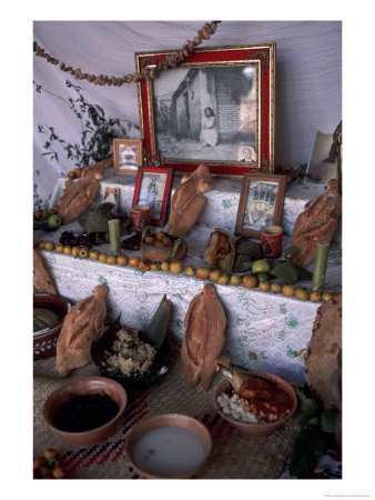 Day Of The Dead Home Altar With Mole And Bread, Oaxaca, Mexico by Judith Haden Pricing Limited Edition Print image