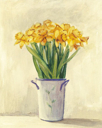 Yellow Daffodils In Vase by Cuca Garcia Pricing Limited Edition Print image
