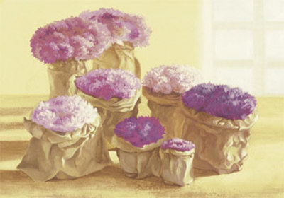 Purple And Pink Flowers In Bags by Julio Sierra Pricing Limited Edition Print image