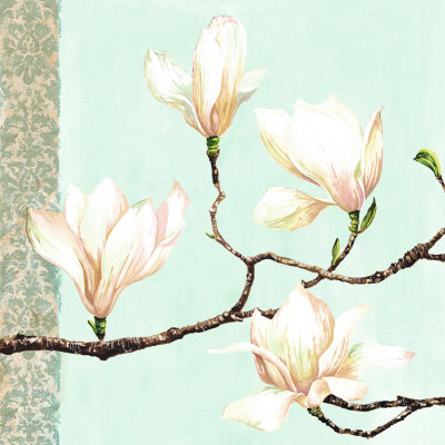 Magnolias On Turquoise by Louise Anglicas Pricing Limited Edition Print image