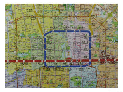 Detail View Of A Beijing Map Showing Public Transportation Routes by Richard Nowitz Pricing Limited Edition Print image