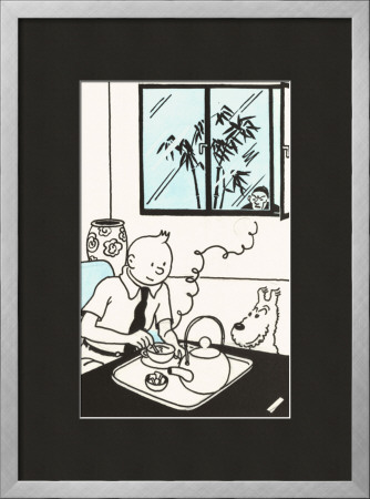 Le Lotus Bleu: Tintin With Tea Sketch by Hergé (Georges Rémi) Pricing Limited Edition Print image