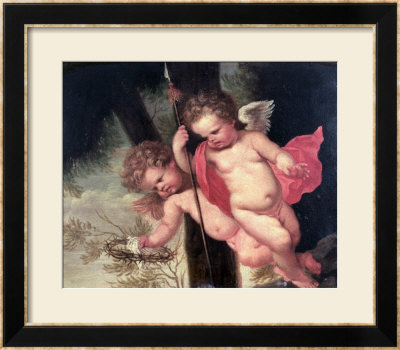 Two Flying Cherubs, Holding The Crown Of Thorns And The Spear Of Longinus by Giovanni Andrea Podesta Pricing Limited Edition Print image