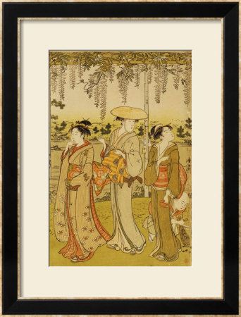 Three Women Viewing Wisteria At Kamedo by Torii Kiyonaga Pricing Limited Edition Print image