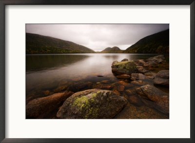 Stormy Day With Green Lichen On Rocks Of Jordon Pond, Acadia National Park, Maine, Usa by Joanne Wells Pricing Limited Edition Print image