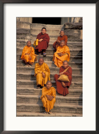 Monks On The Staircase At Angkor Wat, Siem Reap, Cambodia by Keren Su Pricing Limited Edition Print image