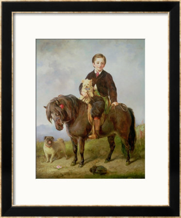 John Samuel Bradford As A Boy Seated On A Shetland Pony With A Pug Dog by Gourlay Steell Pricing Limited Edition Print image