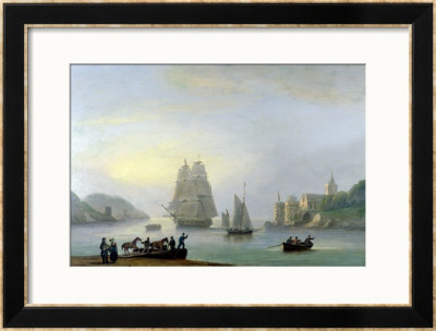A Brig Entering Dartmouth Harbour, With A Ferry In The Foreground, 1828 by Thomas Luny Pricing Limited Edition Print image