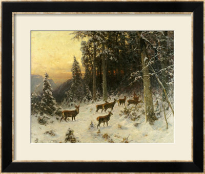 Deer In Winter Wooded Landscape by Arthur Julius Thiele Pricing Limited Edition Print image