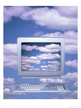 Computer Floating Among Clouds Displaying Clouds by Henryk T. Kaiser Pricing Limited Edition Print image