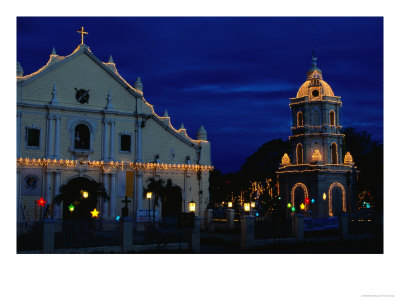 Christmas Lighting On The Cathedral Of St. Paul And Tower, Vigan, Philippines by Mark Daffey Pricing Limited Edition Print image