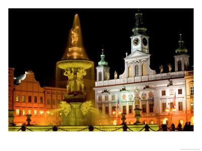 Samson Fountain And Town Hall, Ceske Budejovice, Czech Republic by Russell Young Pricing Limited Edition Print image